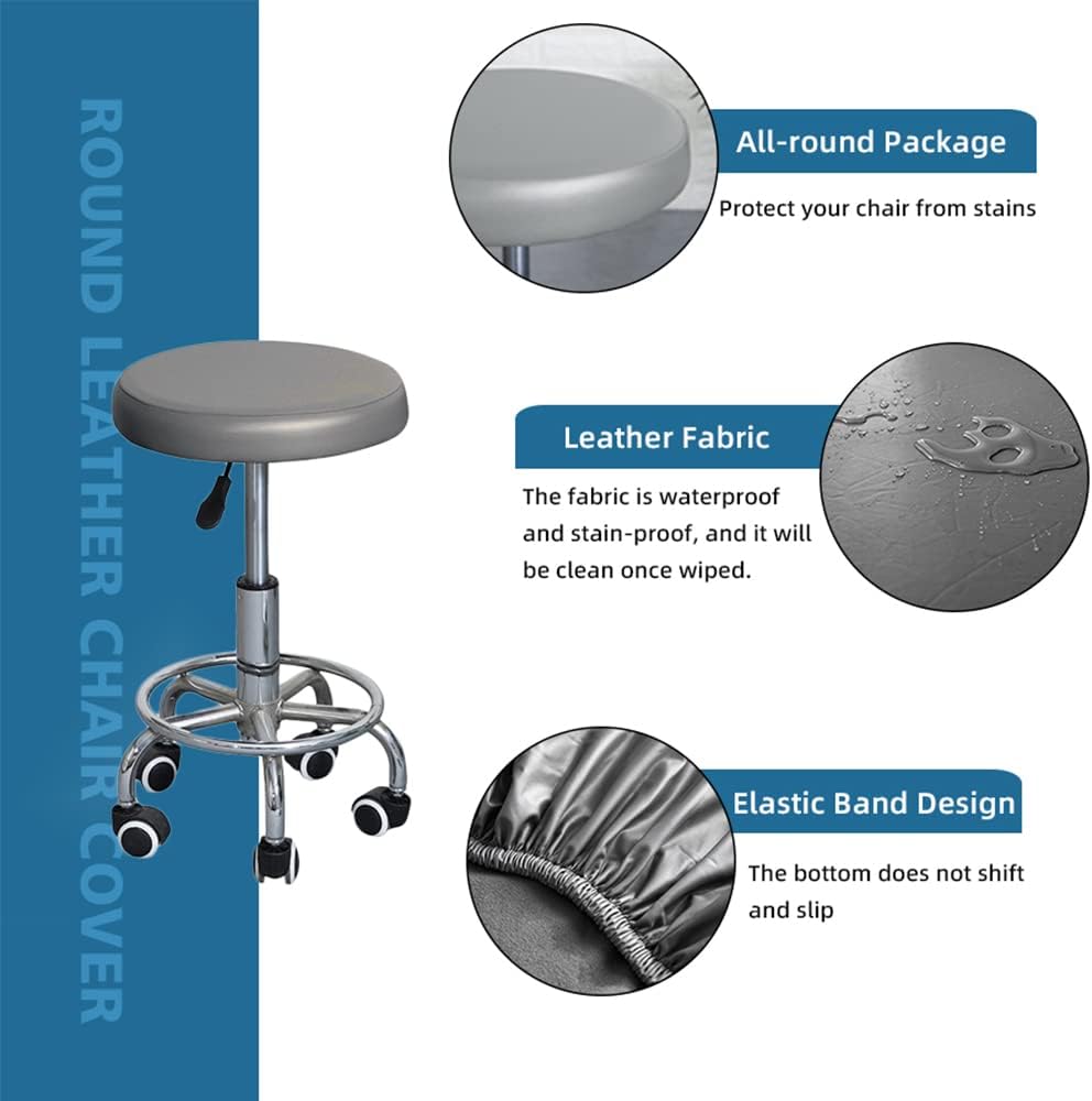 Shukii Round Stool Covers 2 Pack Waterproof PU Slipcovers with Elastic Bands