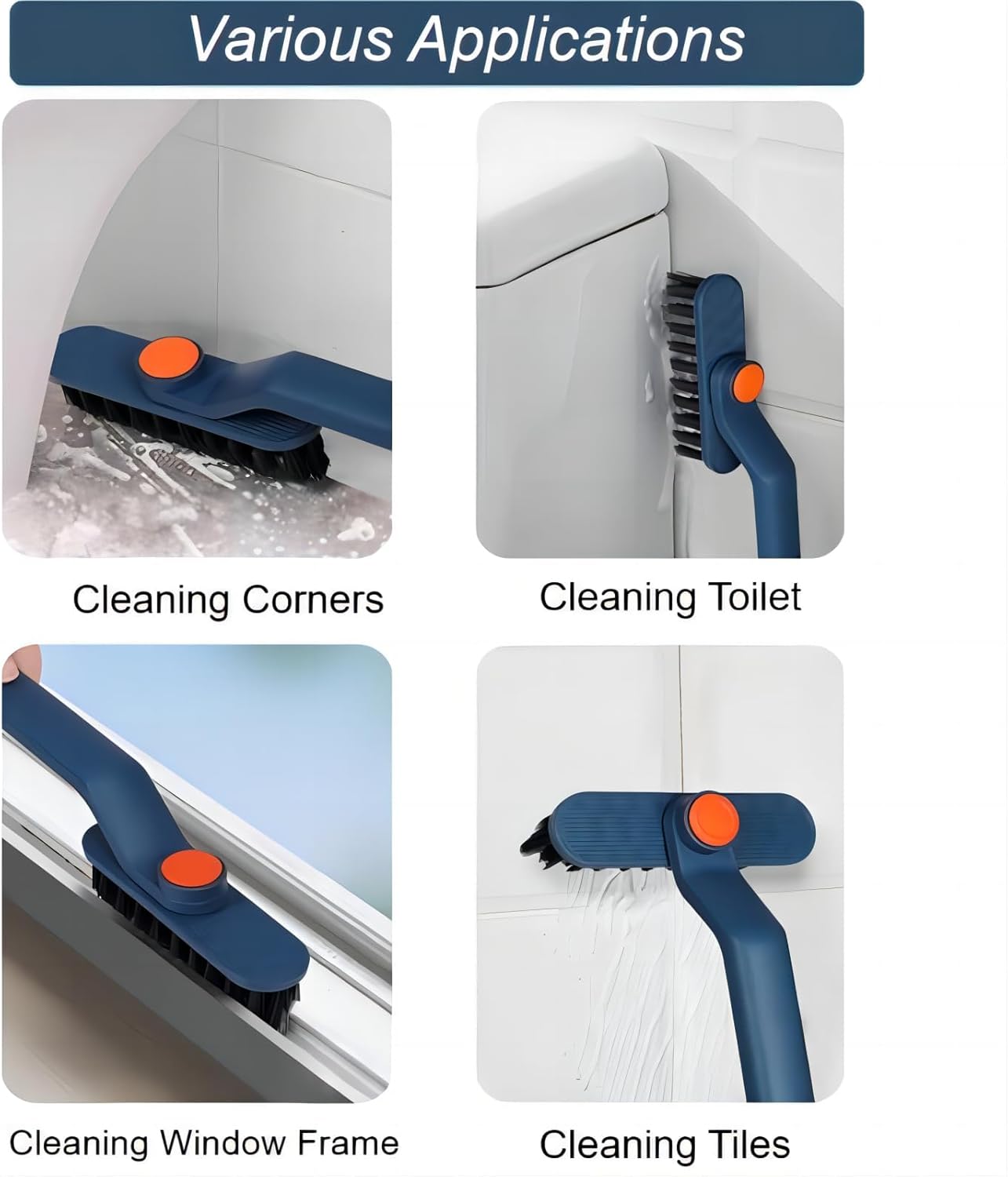 2Pcs Hard Bristle Crevice Cleaning Brush with Rotating Handle