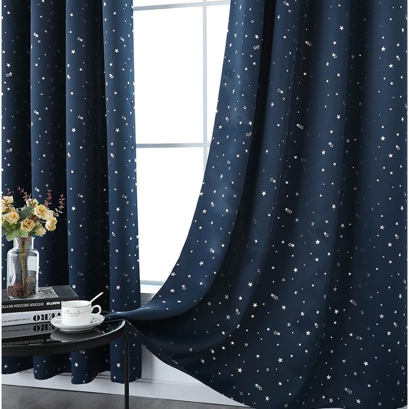 WPKIRA Grommet Top Door Curtain Navy Stars Printed