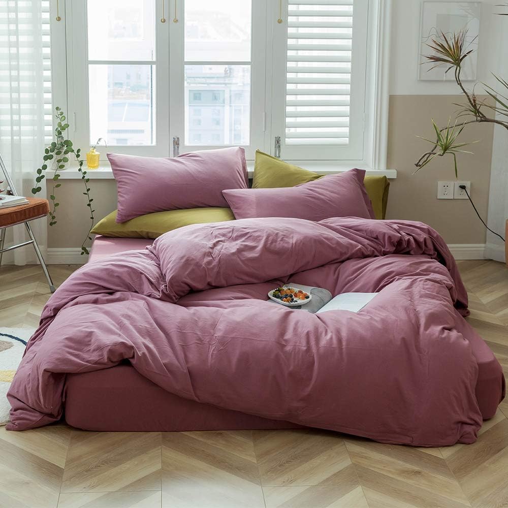 AMWAN Solid Purple Duvet Cover Queen Size