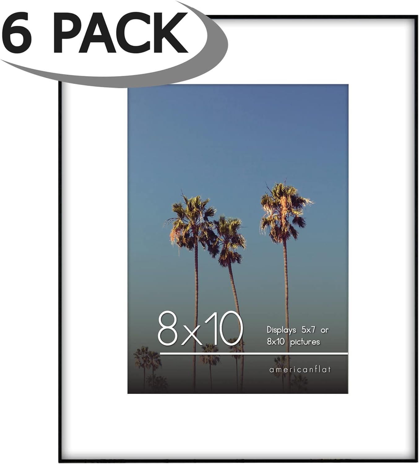Americanflat 8x10 Picture Frame Set of 6 with Shatter-Resistant Glass - Black