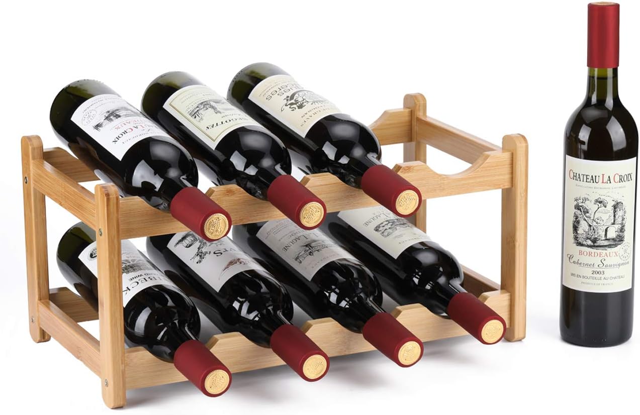 Homevany 8 Bottle 2-Tier Bamboo Wine Rack Space Saving