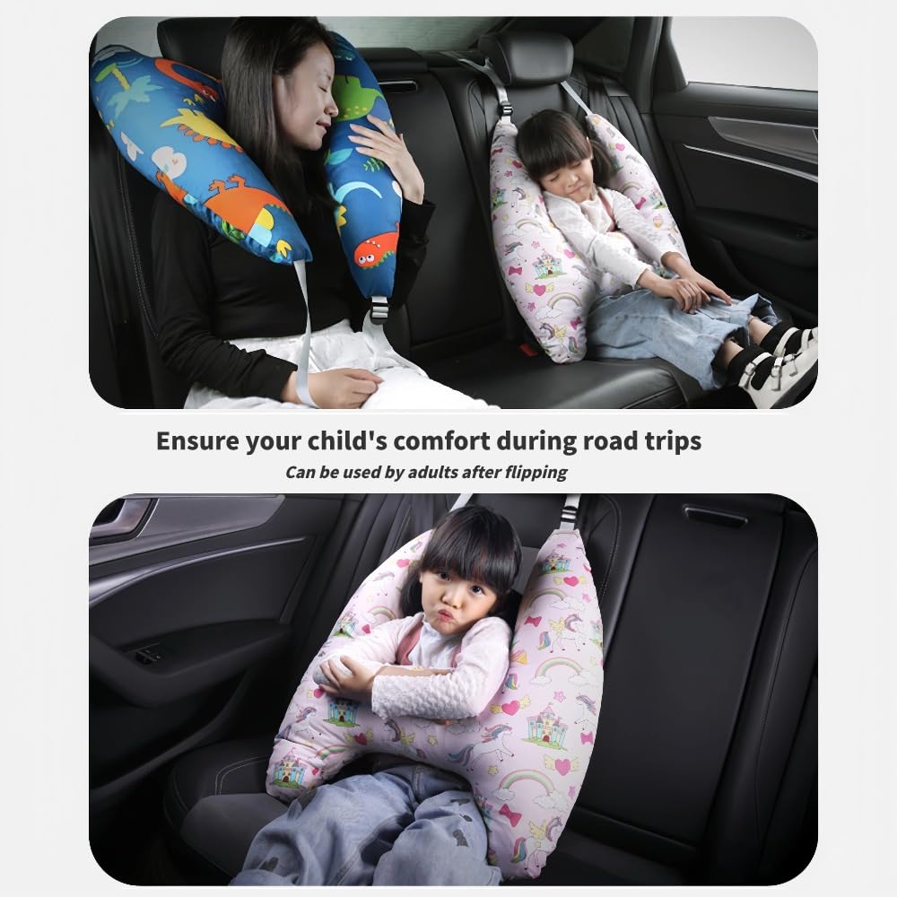 Travel Pillow for Kids 6 Years Old Dinosaur Cartoon Seatbelt Support