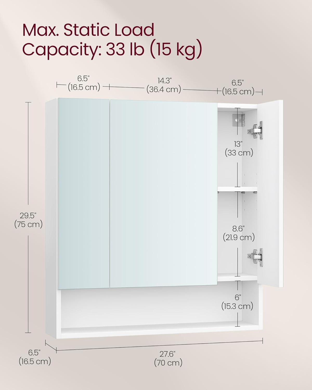VASAGLE Medicine Cabinet with Mirror and Storage