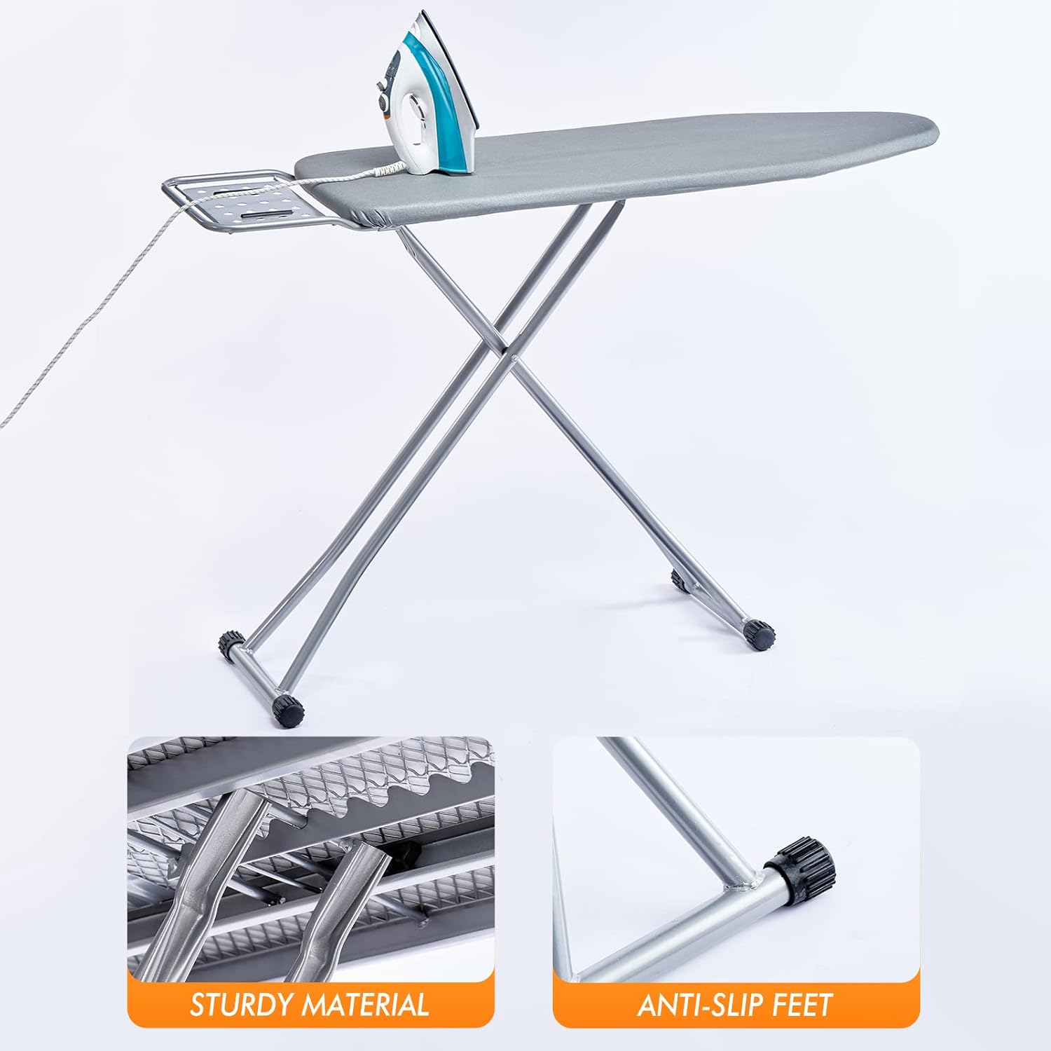 BKTD Ironing Board with Steam Rest and Non-Slip Foldable Stand