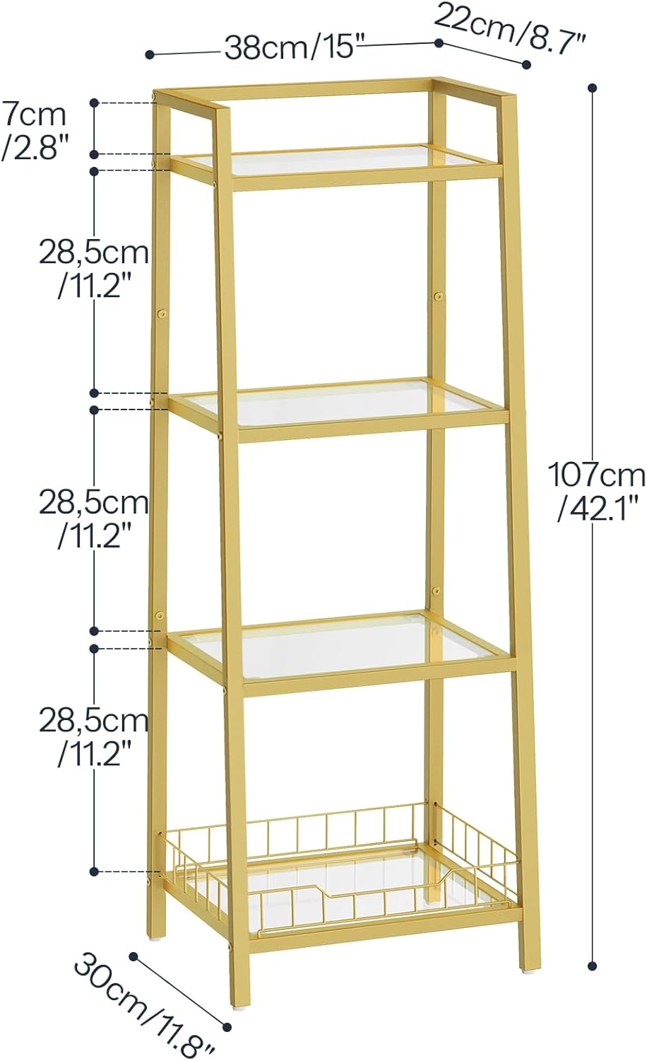 HOOBRO 4 Tier Gold Glass Shelf Stand for Bathroom