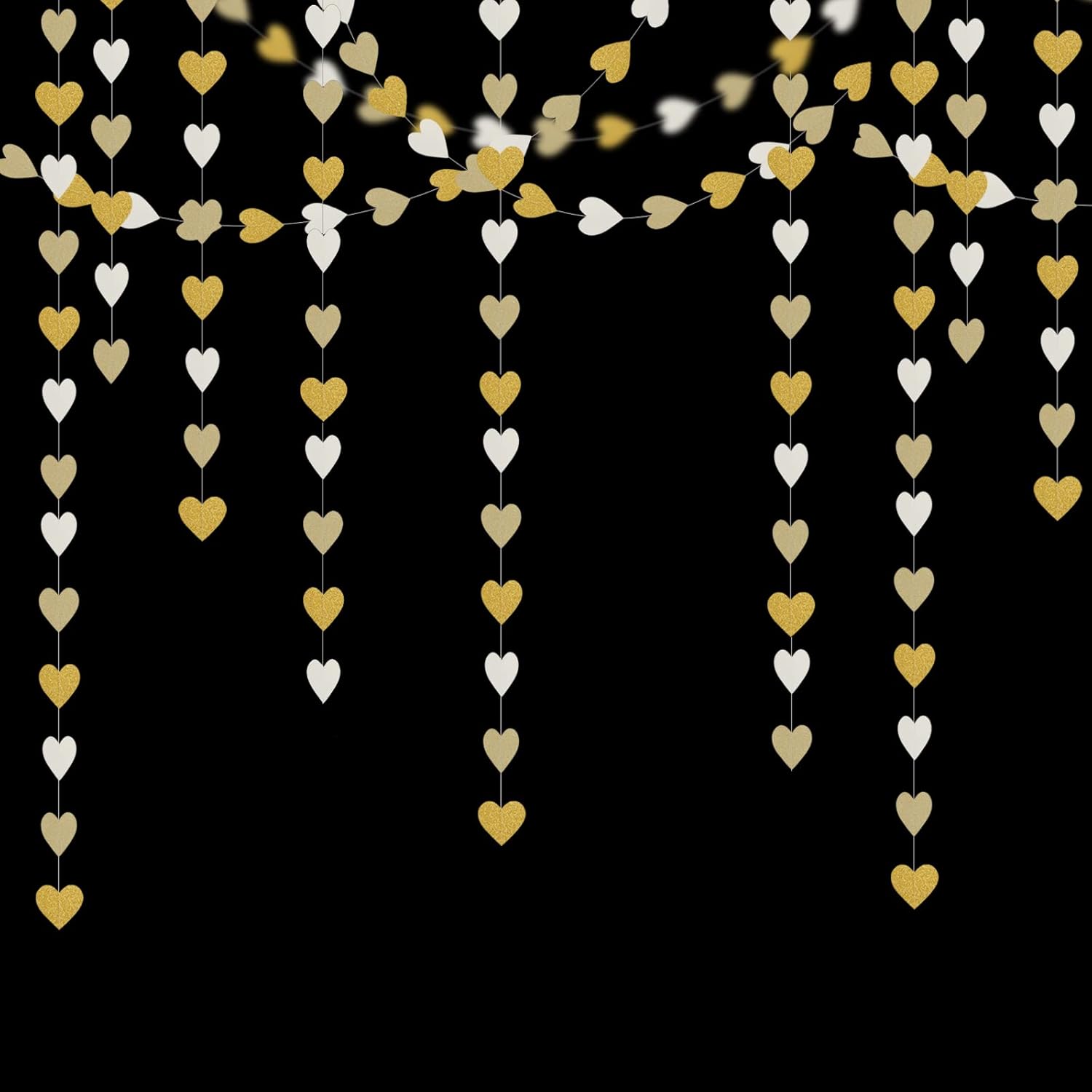 White Gold Champagne Garland Streamers 52ft Heart Decor Banners
