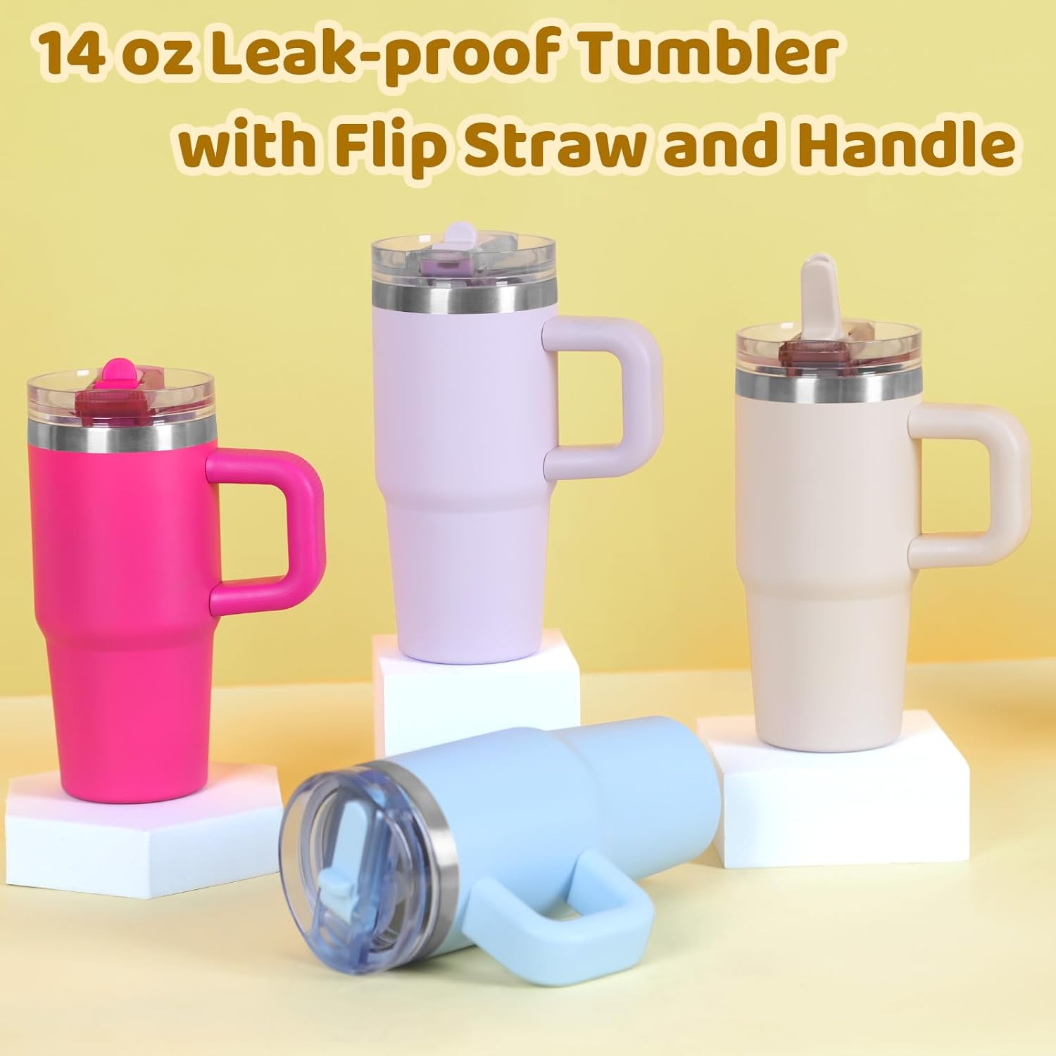 14 oz Leak Proof Flip Straw Tumbler for Kids Hot Pink