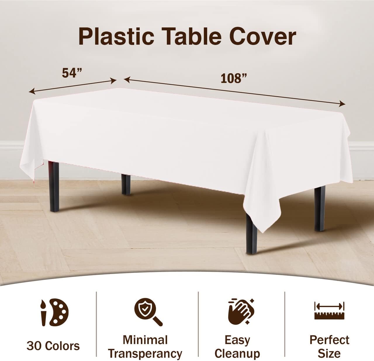 Exquisite 12-Pack White Plastic Tablecloth 54x108 Inch Rectangle