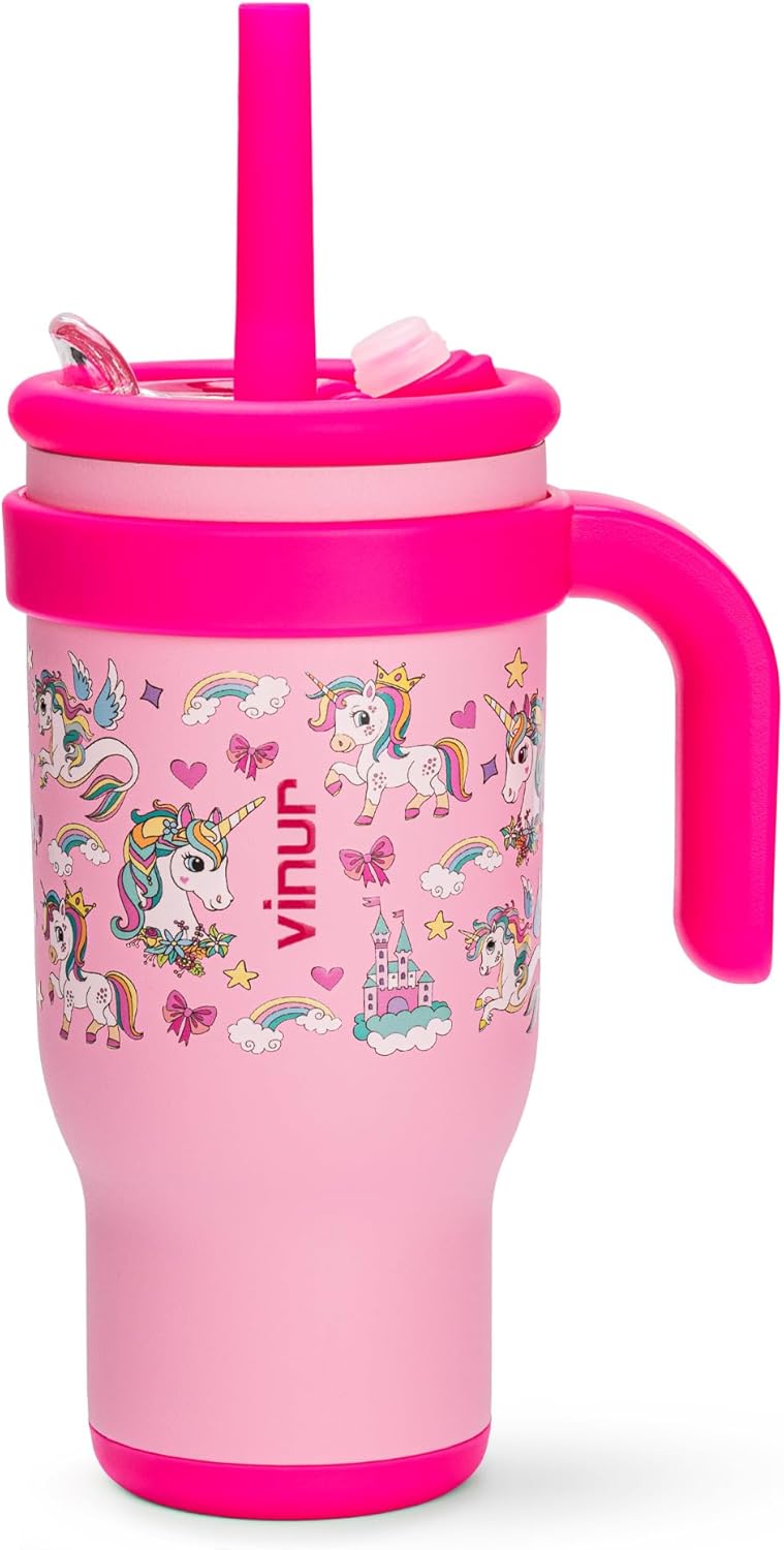VINUR Kids Insulated Tumbler with Handle 17 oz Vacuum Straw Mug
