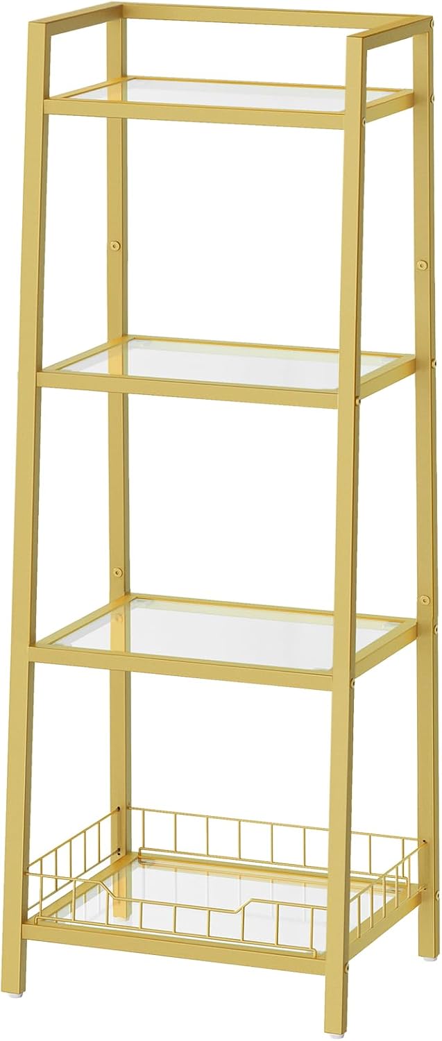 HOOBRO 4 Tier Gold Glass Shelf Stand for Bathroom
