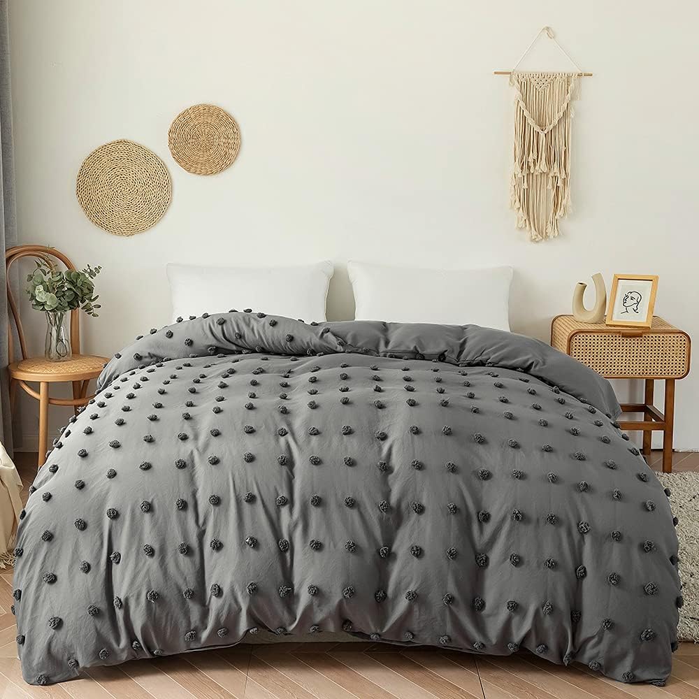 HESBITEUL Duvet Cover Twin XL with Pom Pom and Pillowcase