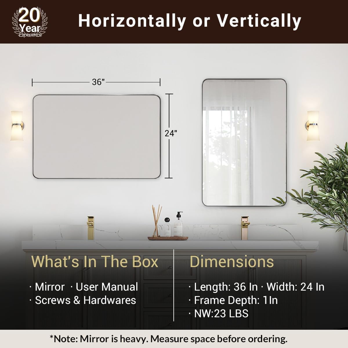 ANDY STAR Wall Mirror Brushed Nickel Modern Bathroom Vanity