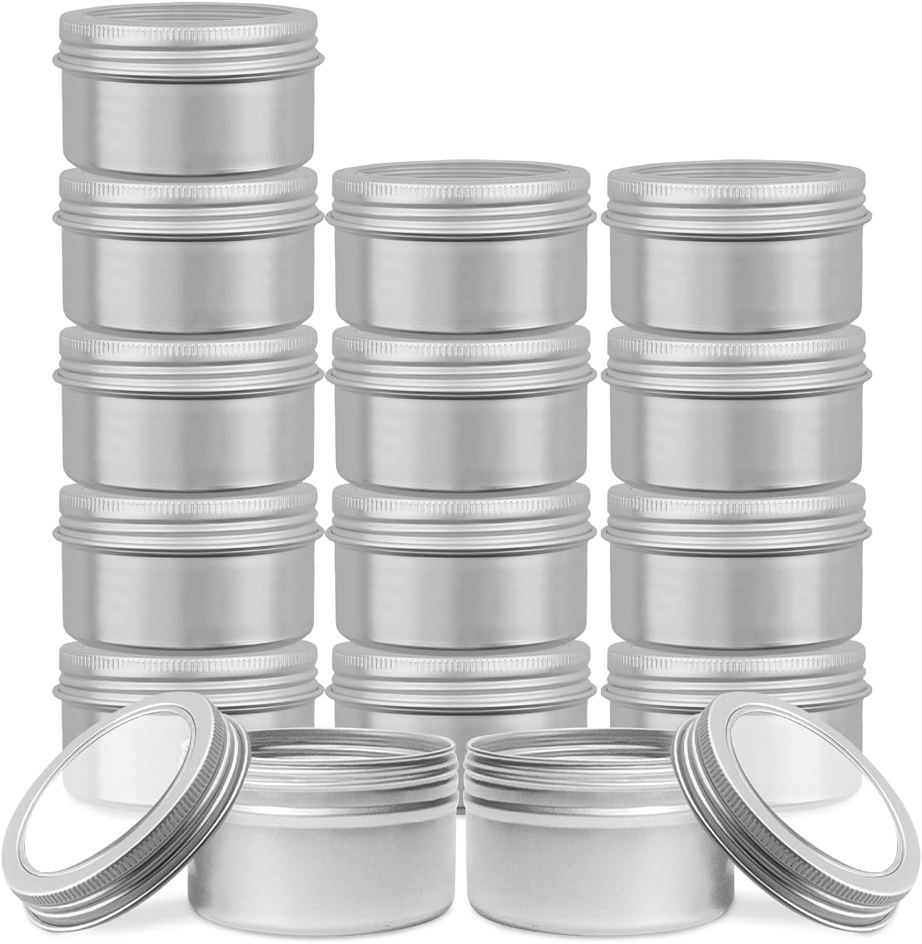 15 Piece 4oz Metal Round Tins with Clear Lids