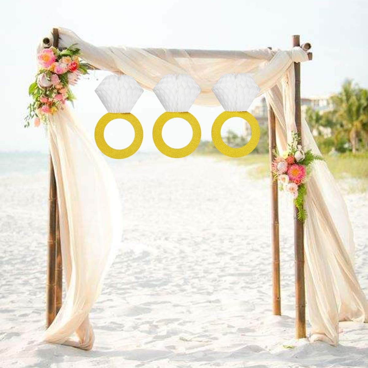 Glitter Gold Honeycomb Diamond Ring Hanging Decorations 3 Pieces