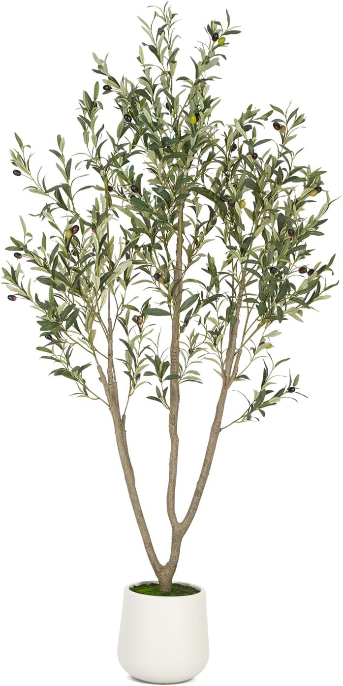Vivatrees 6FT Artificial Olive Tree with White Planter