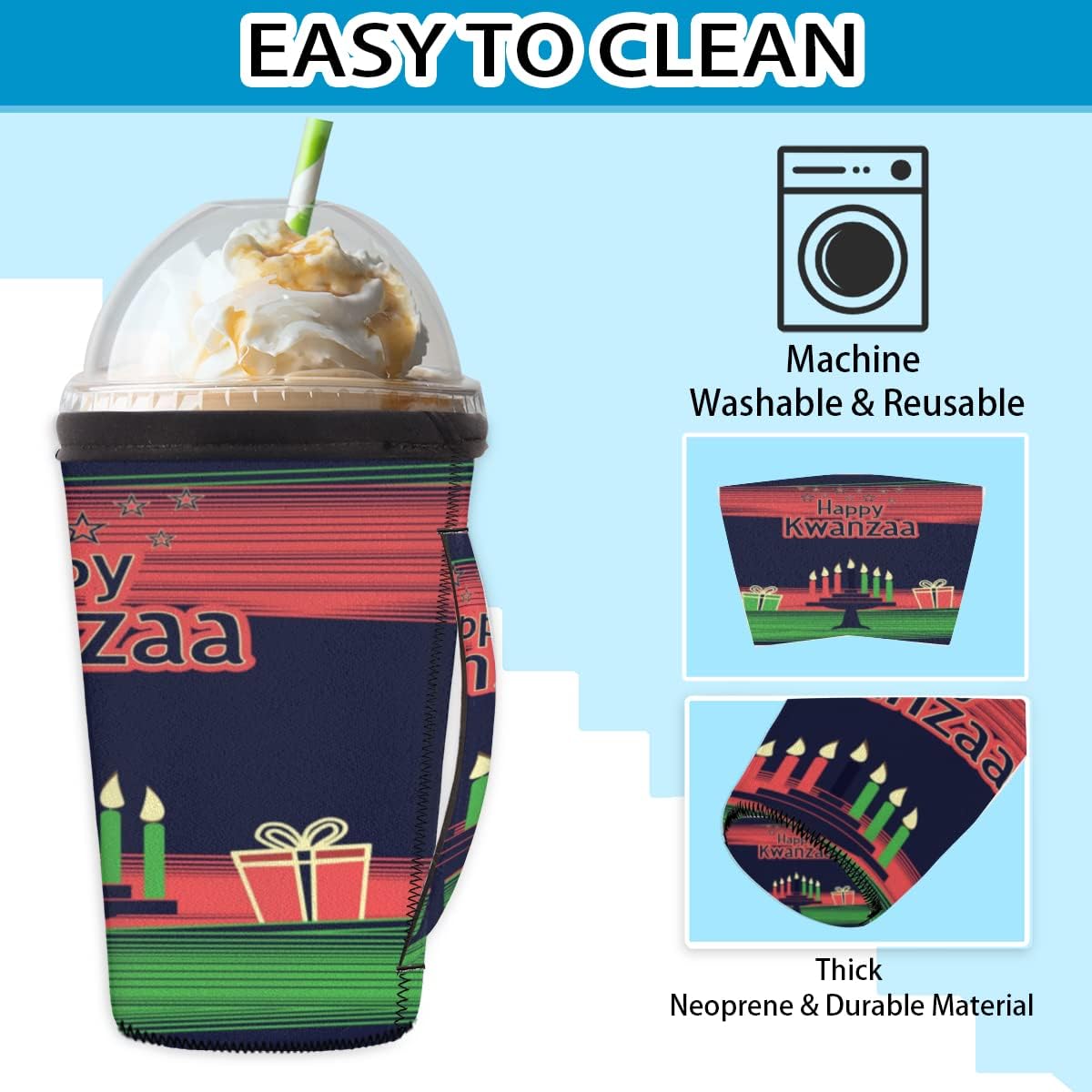 Reusable Iced Coffee Cup Sleeve with Handle for Hot and Cold Drinks