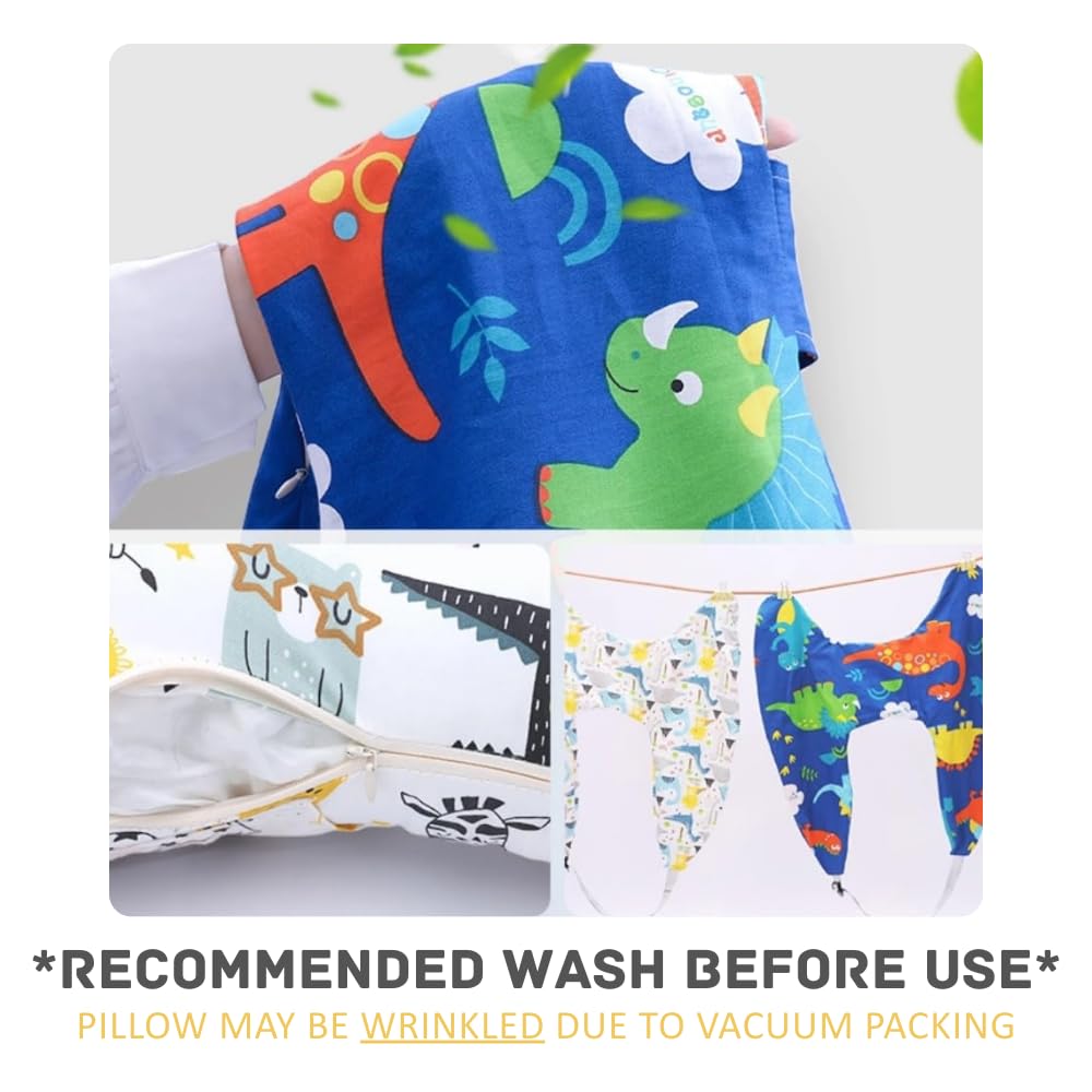 Travel Pillow for Kids 6 Years Old Dinosaur Cartoon Seatbelt Support
