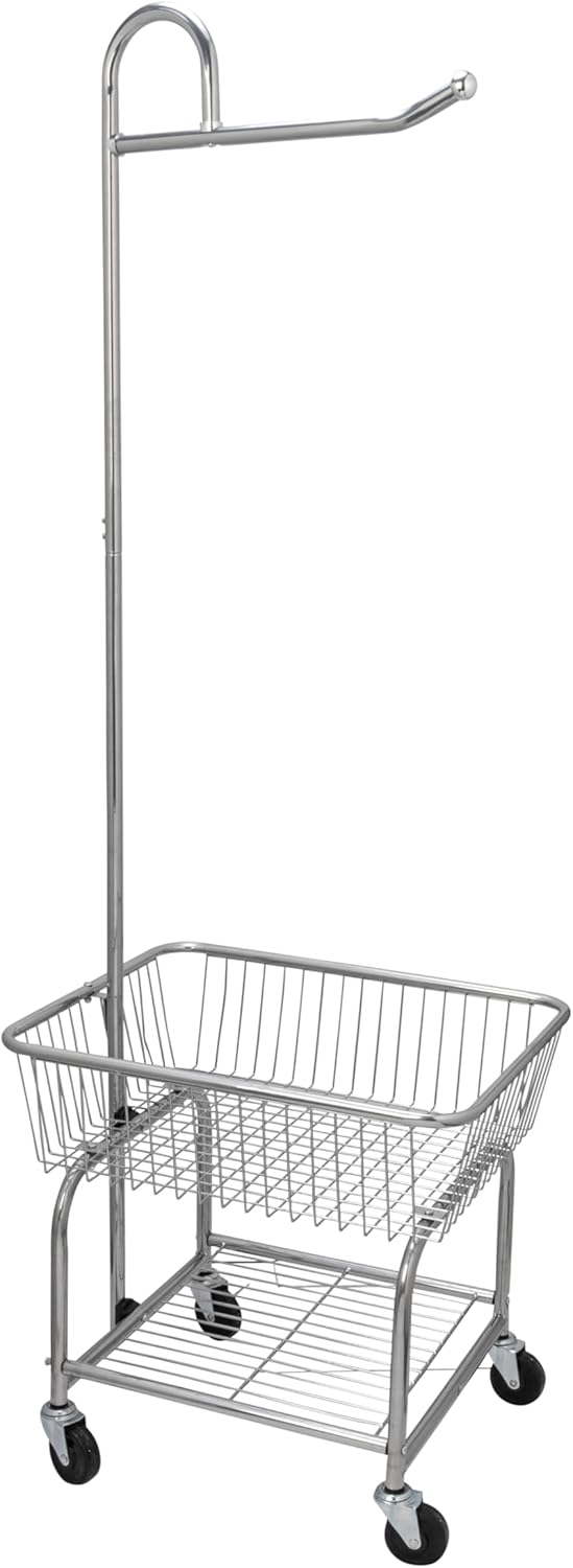 Household Essentials Rolling Laundry Cart with Hanging Bar Chrome Finish