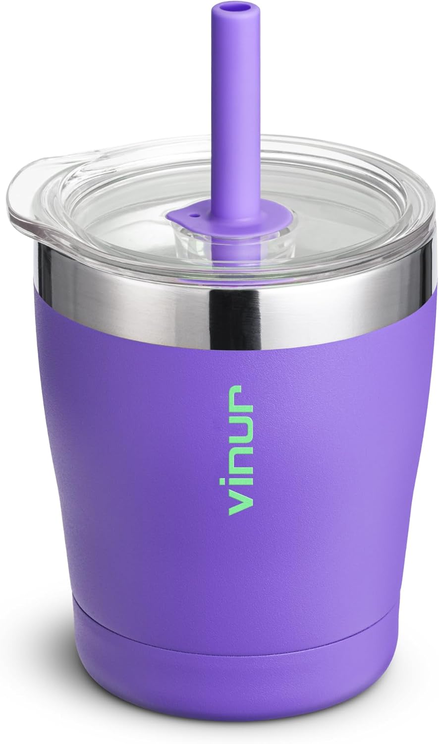 VINUR Kids Cup 9 oz Vacuum Insulated Tumbler with Lid and Straw Purple