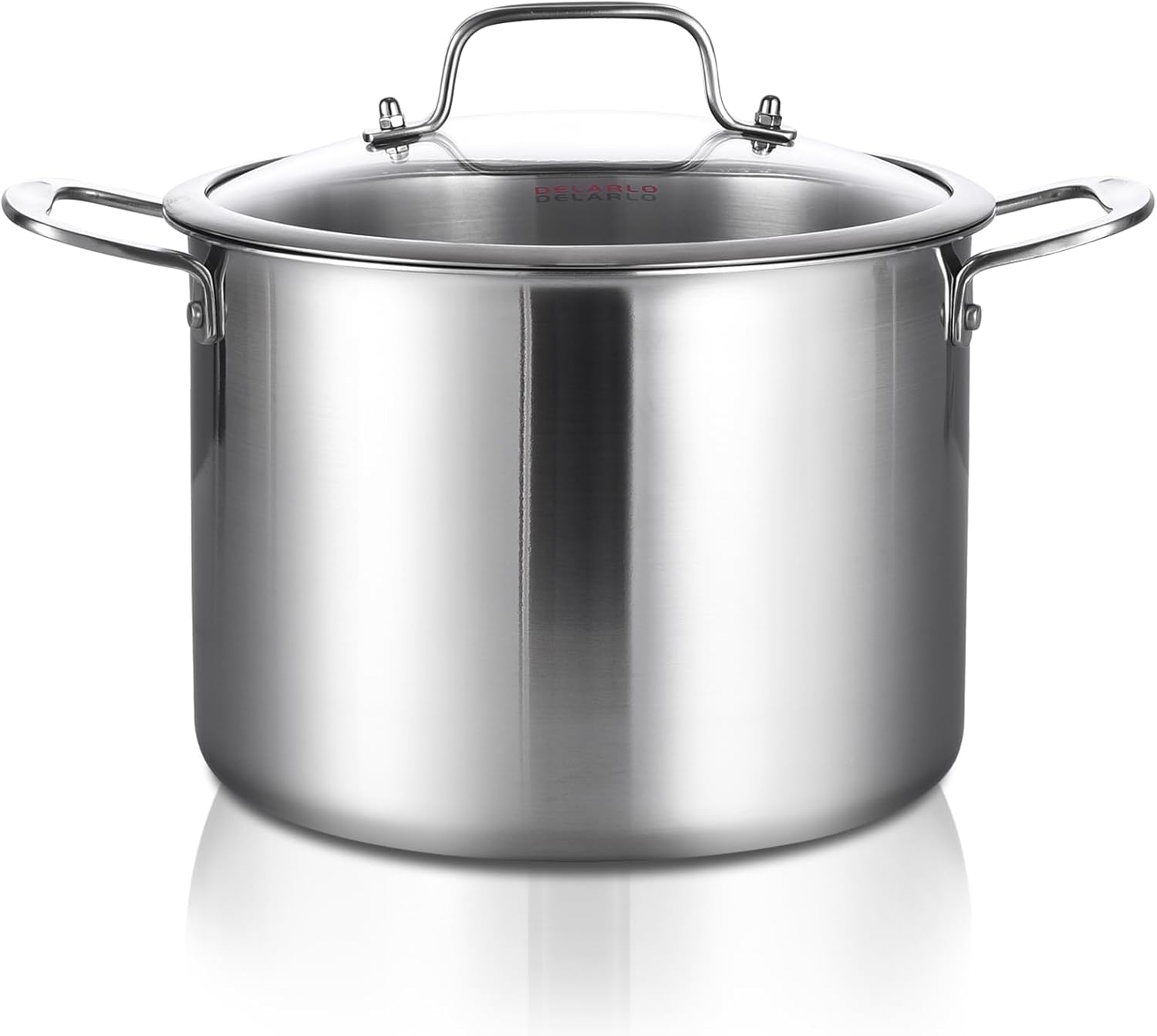 DELARLO Tri-Ply Stainless Steel 12QT Stock Pot with Lid