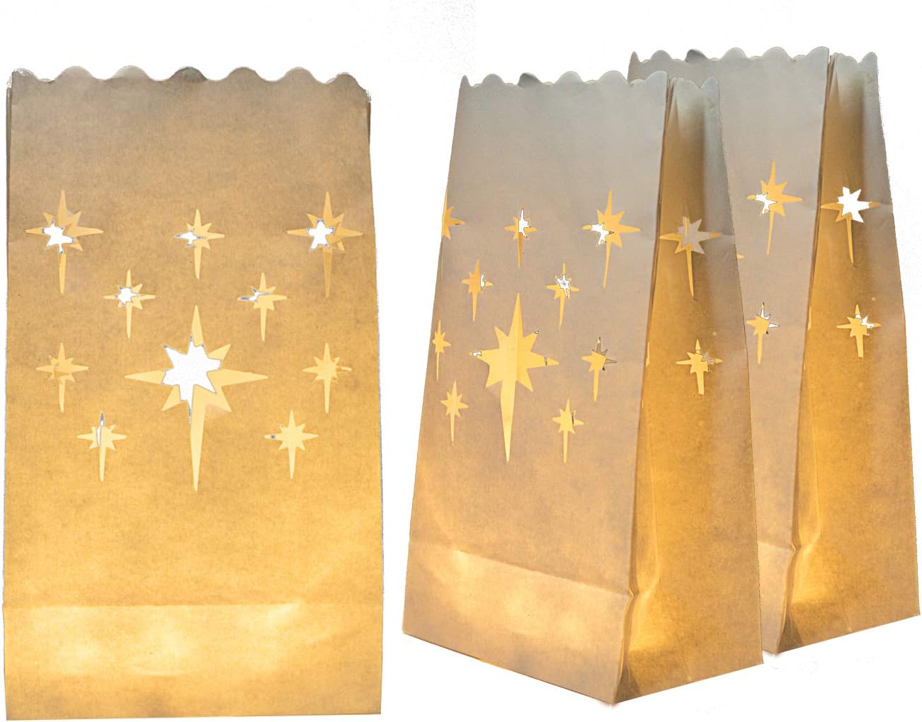 Homemory White Luminary Bags with Stars Design 24