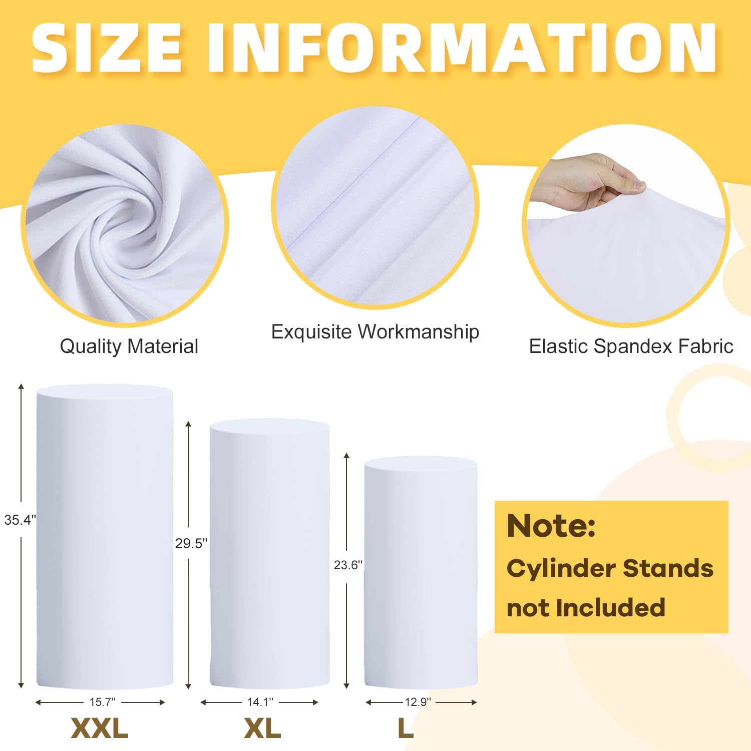 FOTSHARER 3 Pcs White Spandex Cylinder Stand Covers for Events