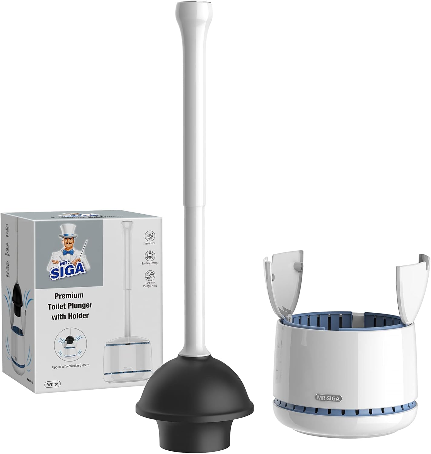 MRSIGA Toilet Plunger with Holder White