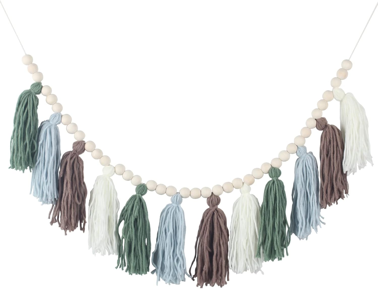 Light Green Tassel Garland with Wood Beads Boho Decor