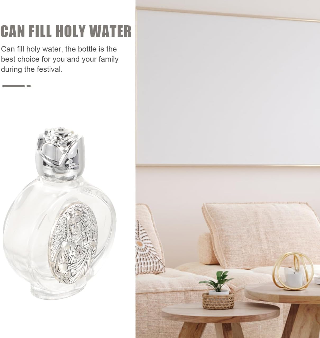 VOSAREA 2 Pack Glass Holy Water Bottles with Silver Cap