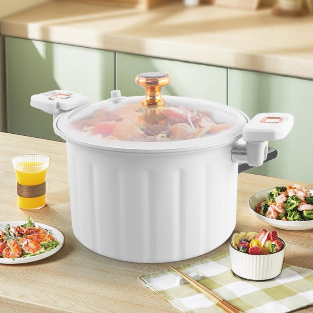 VKEID Cast Iron Stock Pot with Glass Lid and Dual Handles