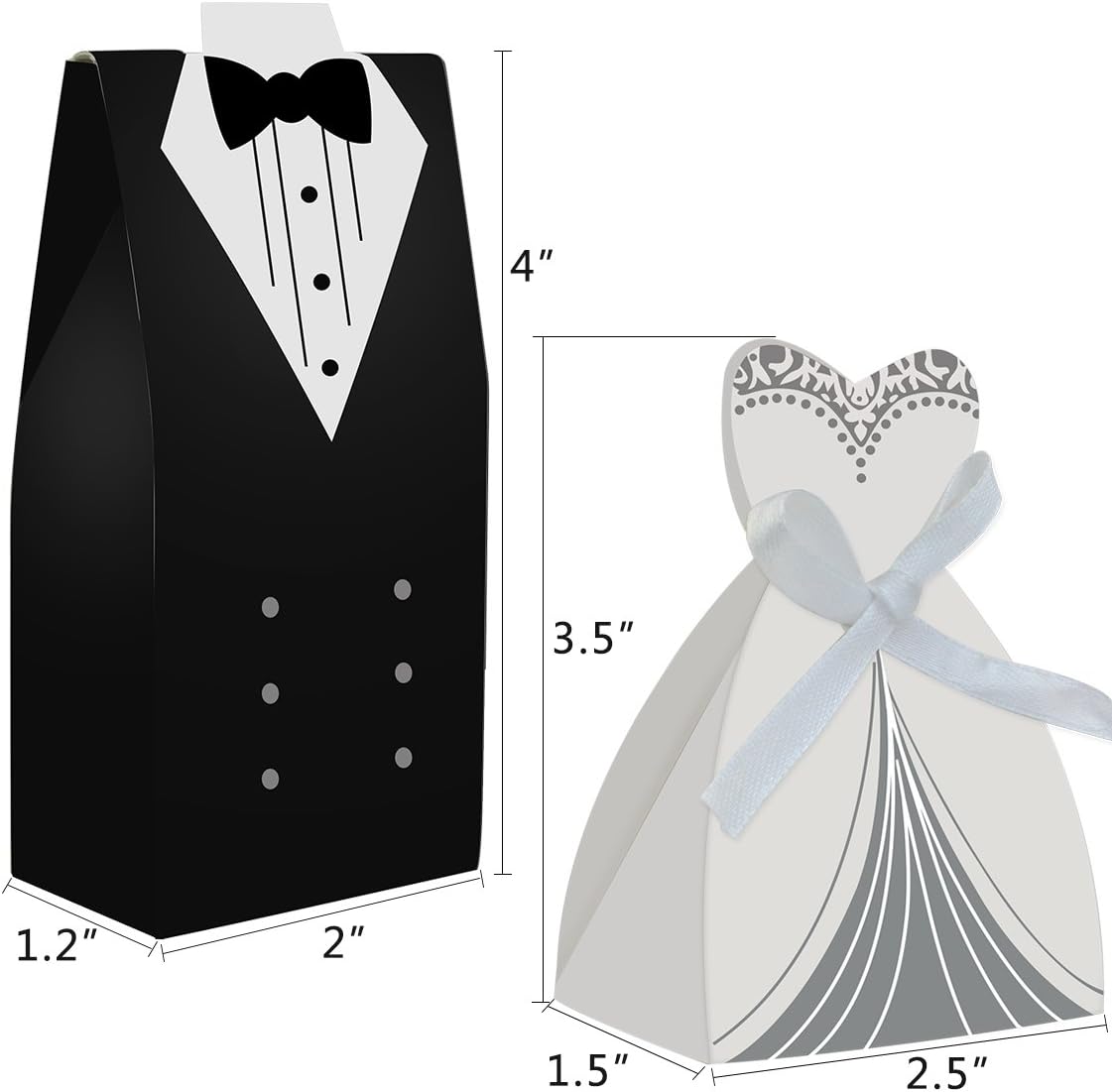100pcs Wedding Favor Box Set with Ribbon Bow Knots