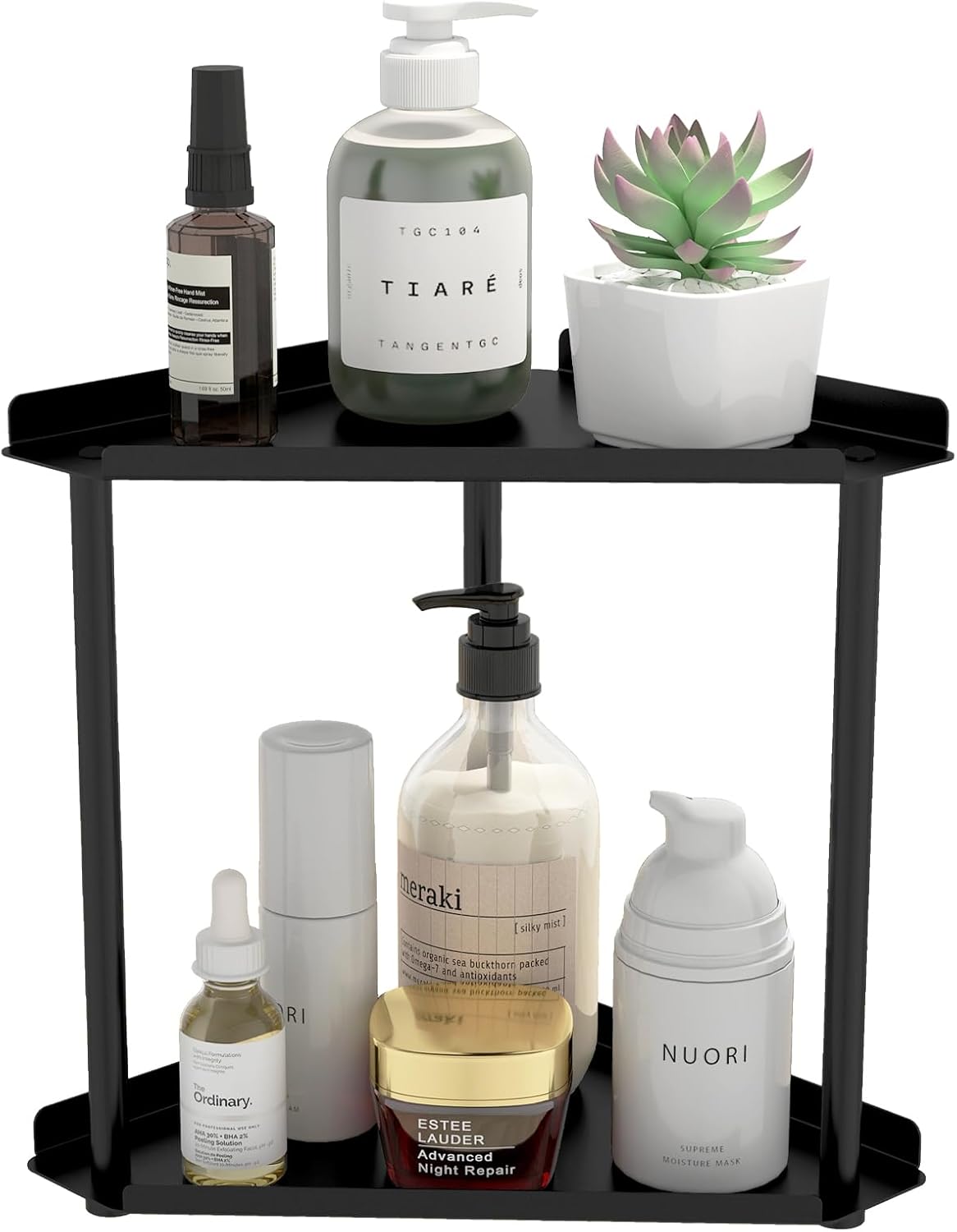2 Tier Bathroom Counter Organizer with Guardrails and Non-Slip Feet