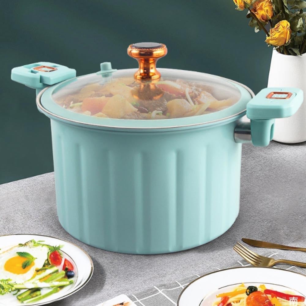 VKEID Cast Iron Stock Pot with Glass Lid and Dual Handles