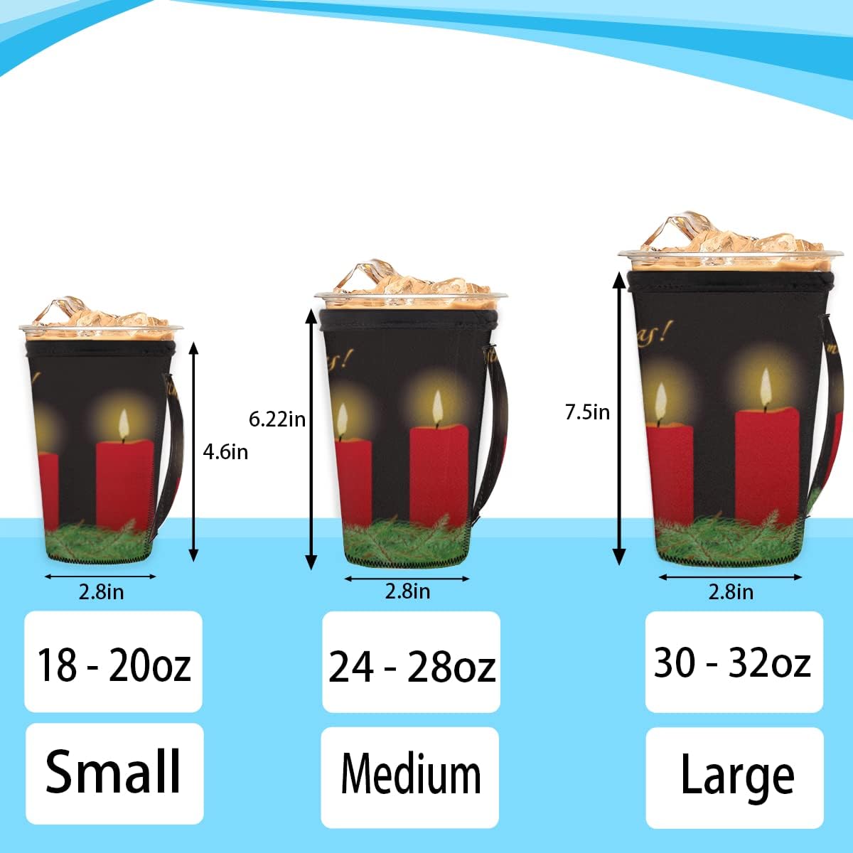 Merry Christmas Reusable Iced Coffee Cup Sleeve With Handle