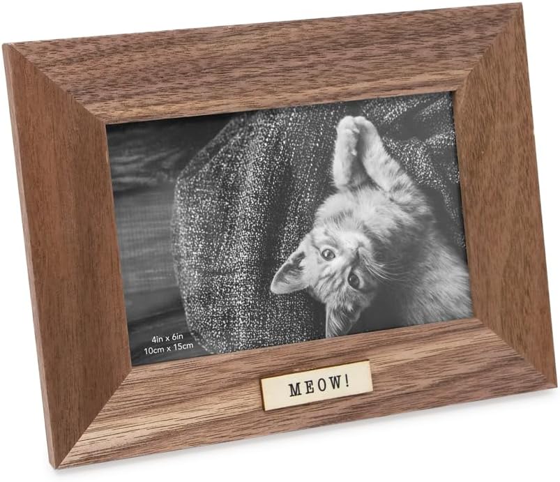 Isaac Jacobs 4x6 Wood Sentiments Cat Meow Picture Frame
