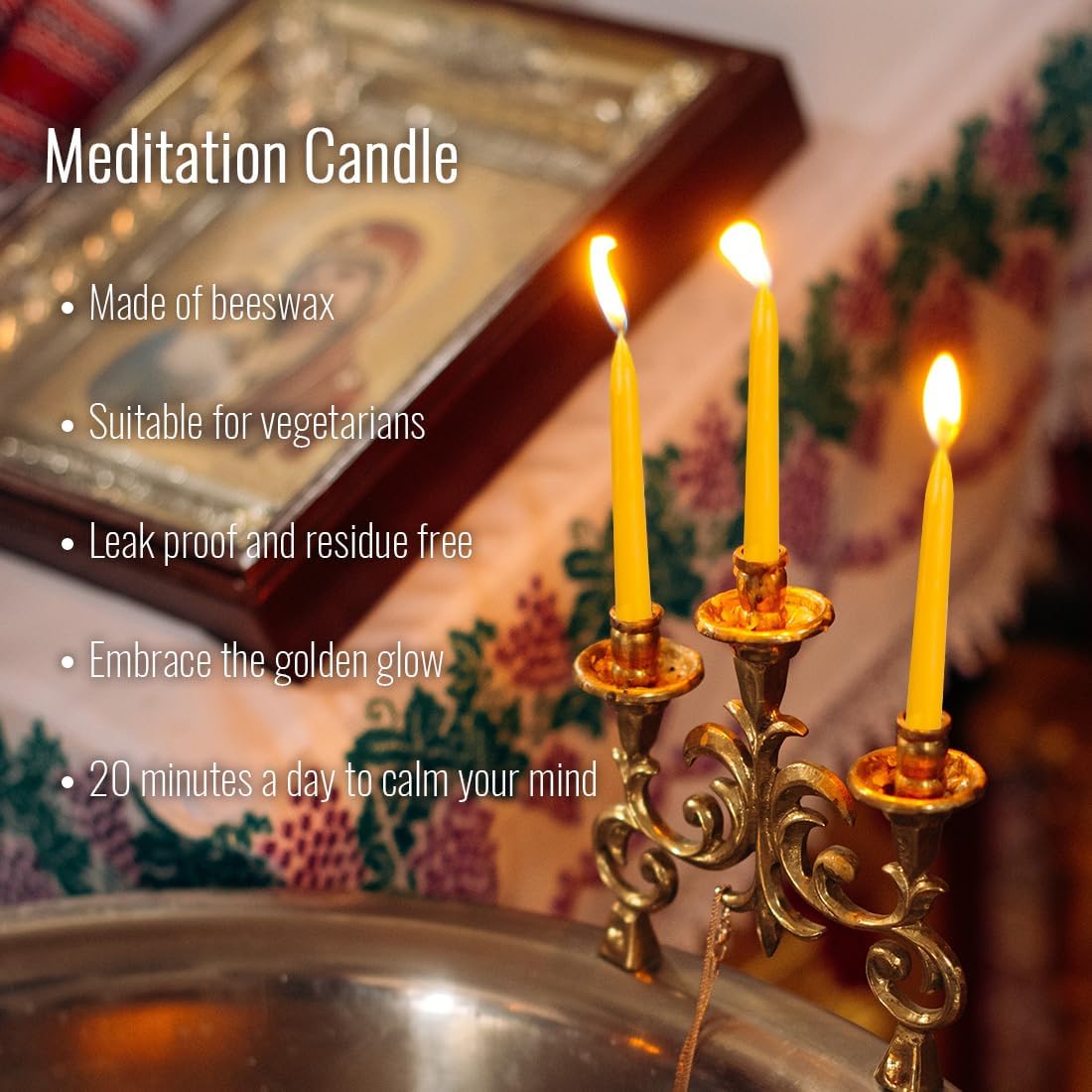 20 Pure Beeswax Candles with Brass Holders
