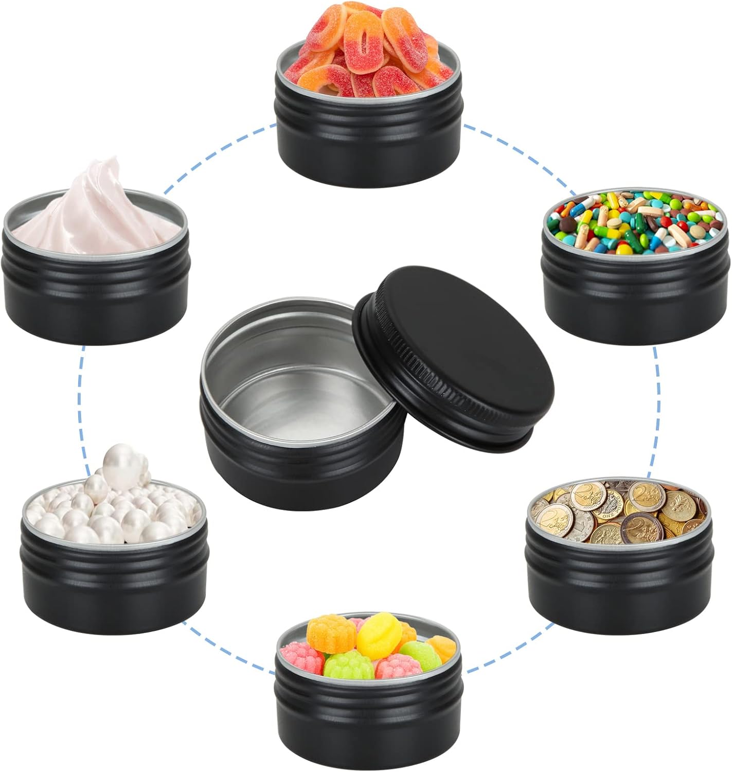 Acrux7 50 Pack 1oz Black Aluminum Tin Containers