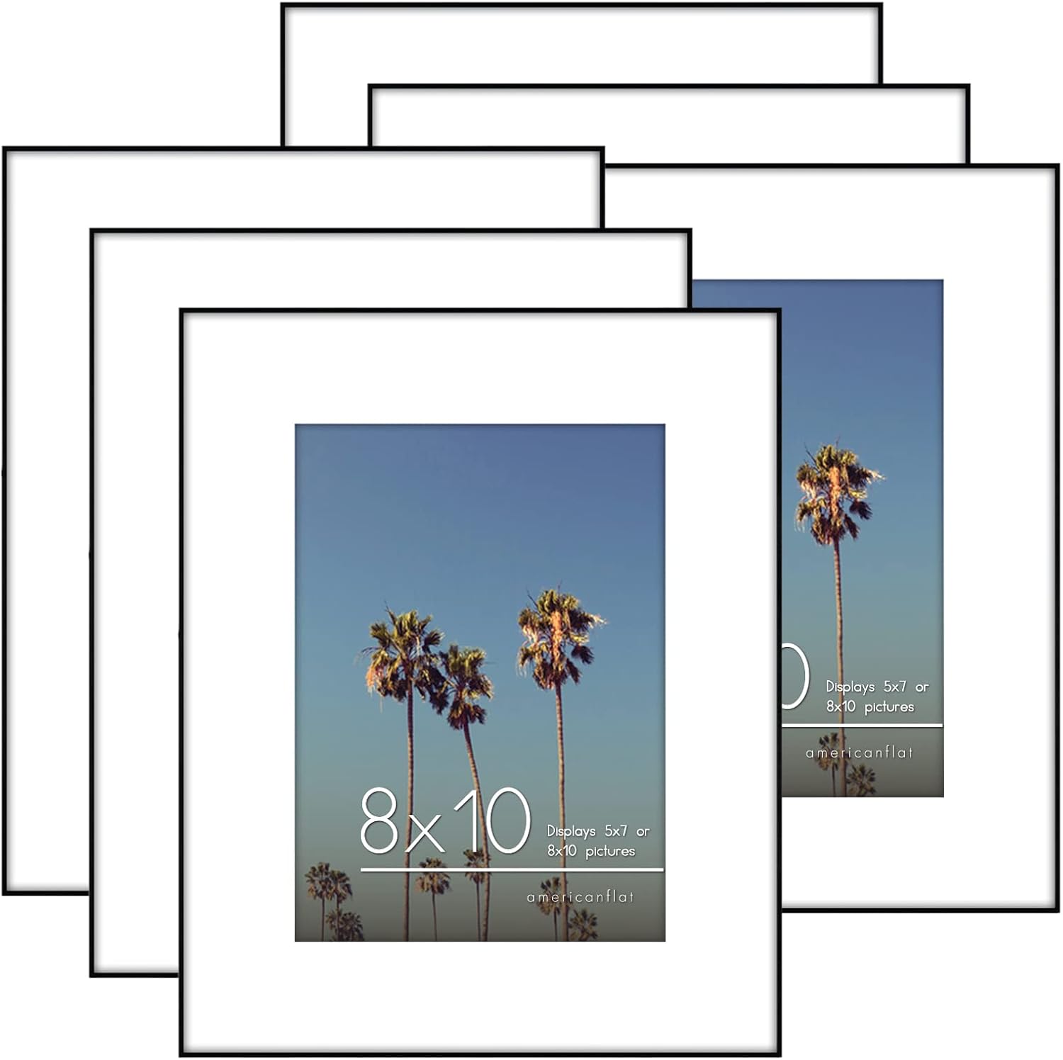 Americanflat 8x10 Picture Frame Set of 6 with Shatter-Resistant Glass - Black