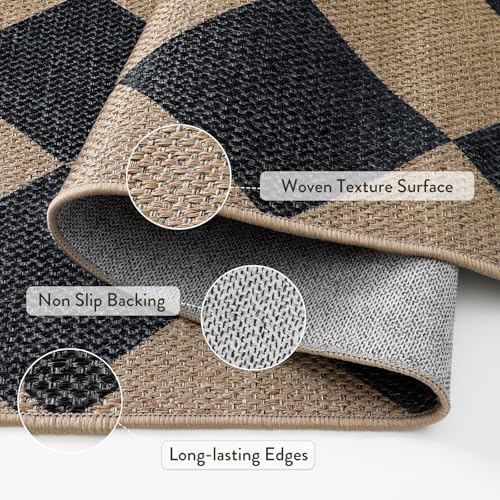 Lahome Checkered Jute Look Runner Rug 2x8 Non Slip Washable