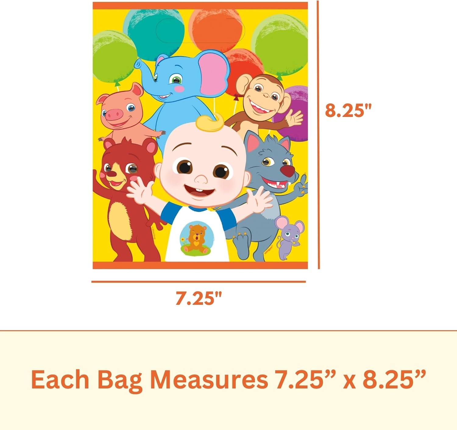 Unique Cocomelon Goodie Bags Set - 24 Plastic Party Favor Bags