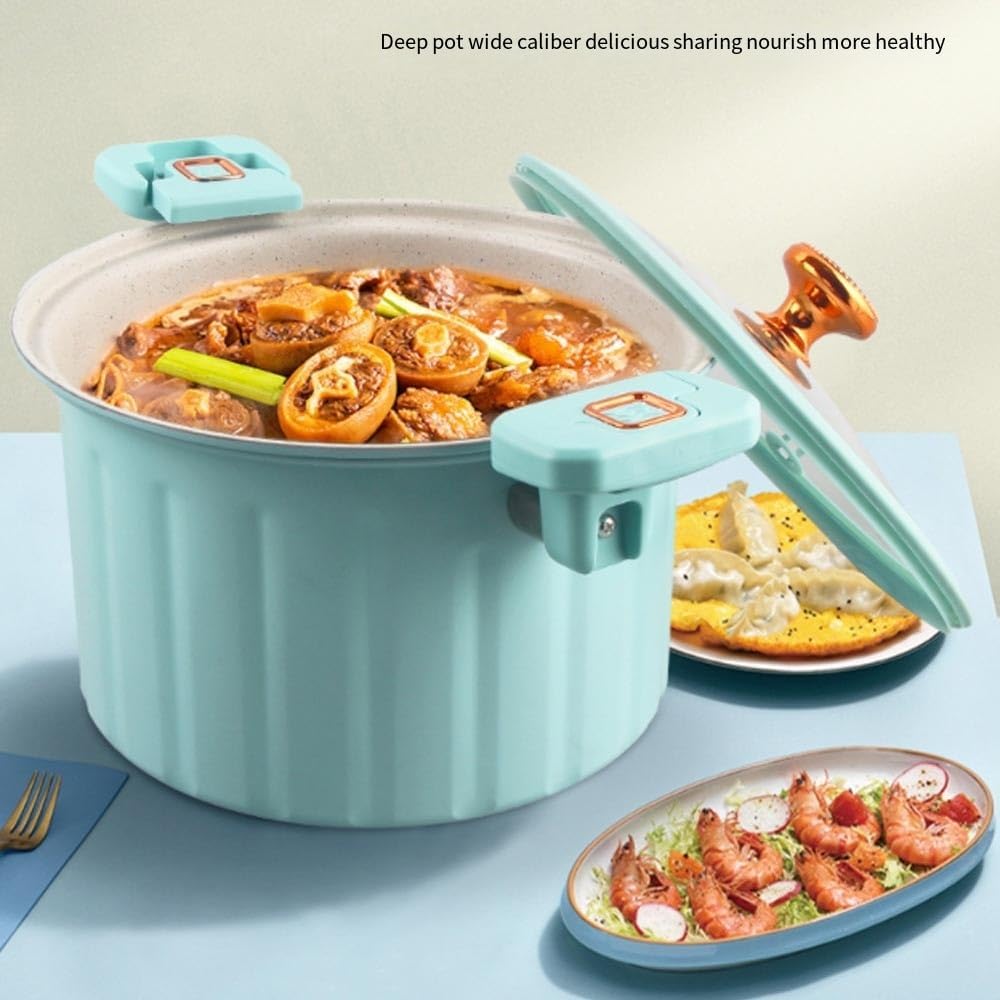 VKEID Cast Iron Stock Pot with Glass Lid and Dual Handles