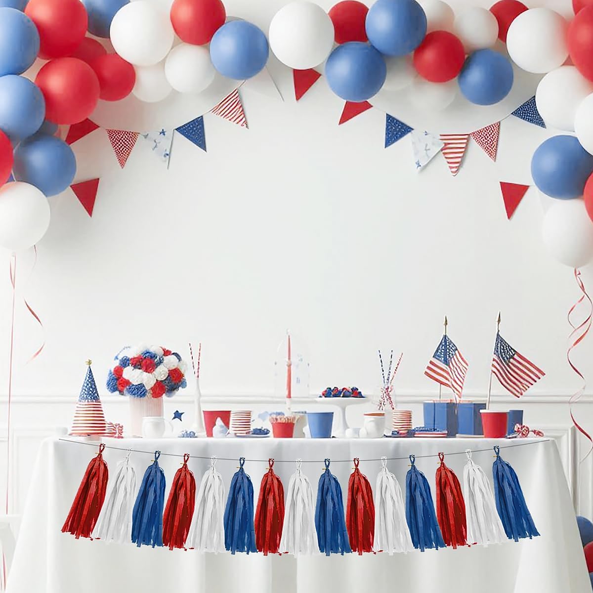 Red White Blue Party Decorations 15Pcs Tissue Paper Tassel Garland