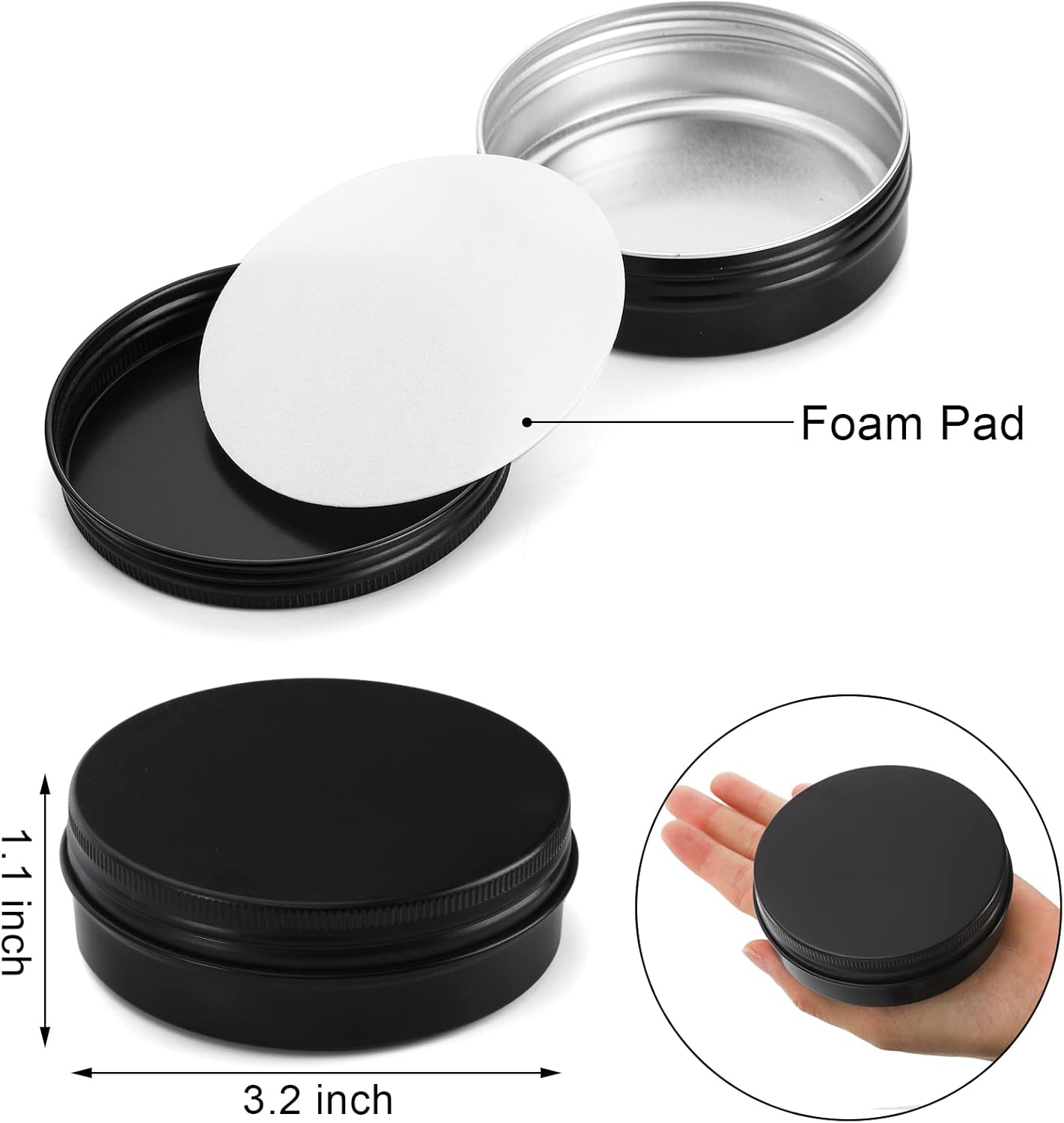 Foraineam 48 Pack 4 Oz Screw Lid Black Metal Cans