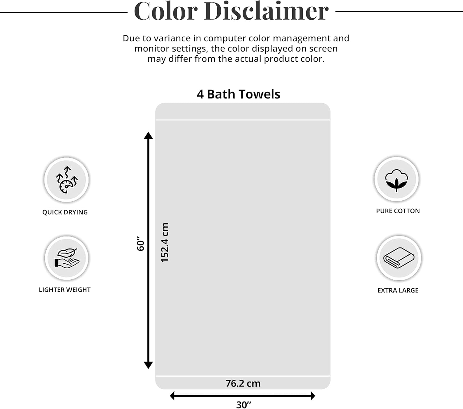Tens Towels Pack of 4 Extra Large Bath Towels 30 x 60 Inches