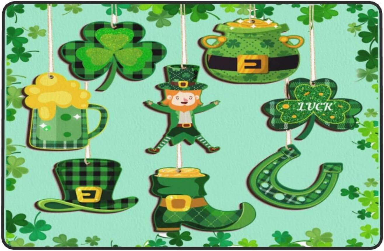 St Patrick Day Carpet Floor Mat 60x39in Washable Flannel Rug Pad