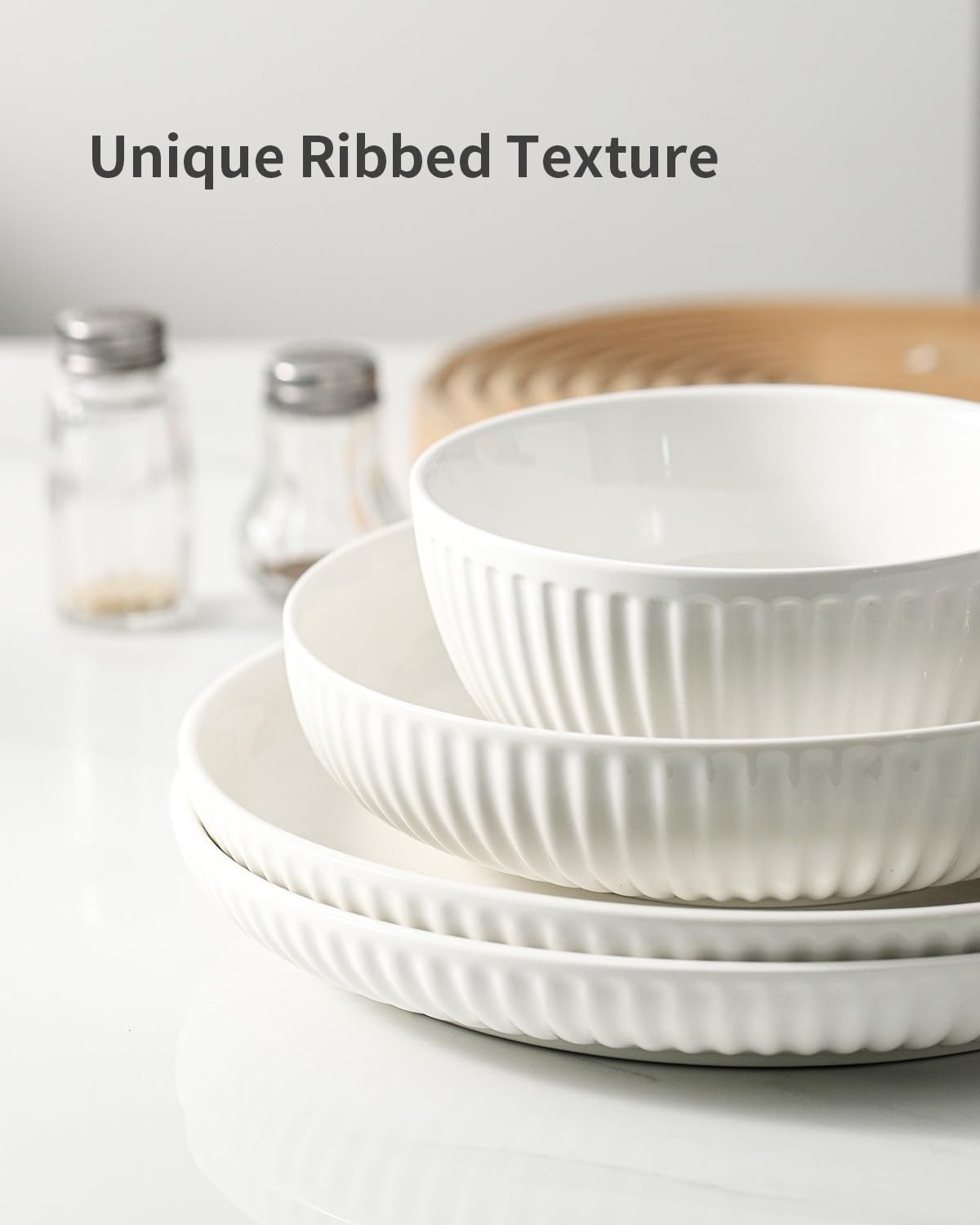 Hasense 10 Inch White Ceramic Dinner Plate Set of 6