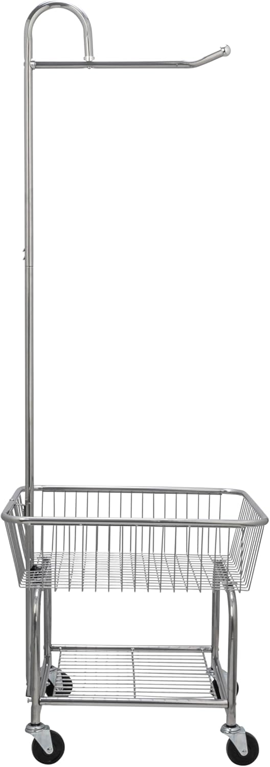 Household Essentials Rolling Laundry Cart with Hanging Bar Chrome Finish