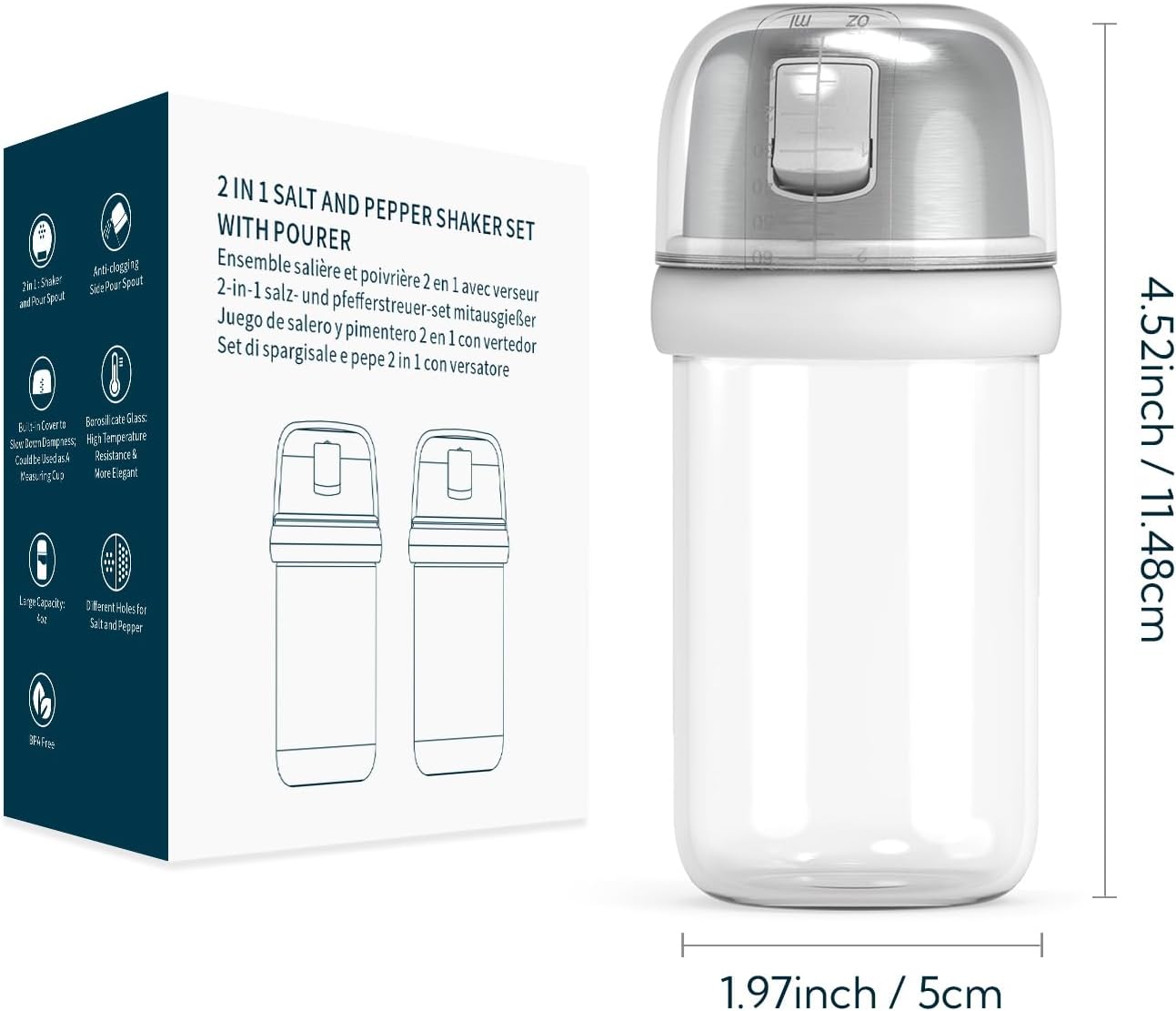 KTCHENDAO 2 in 1 Glass Salt Pepper Shaker Set 4oz White