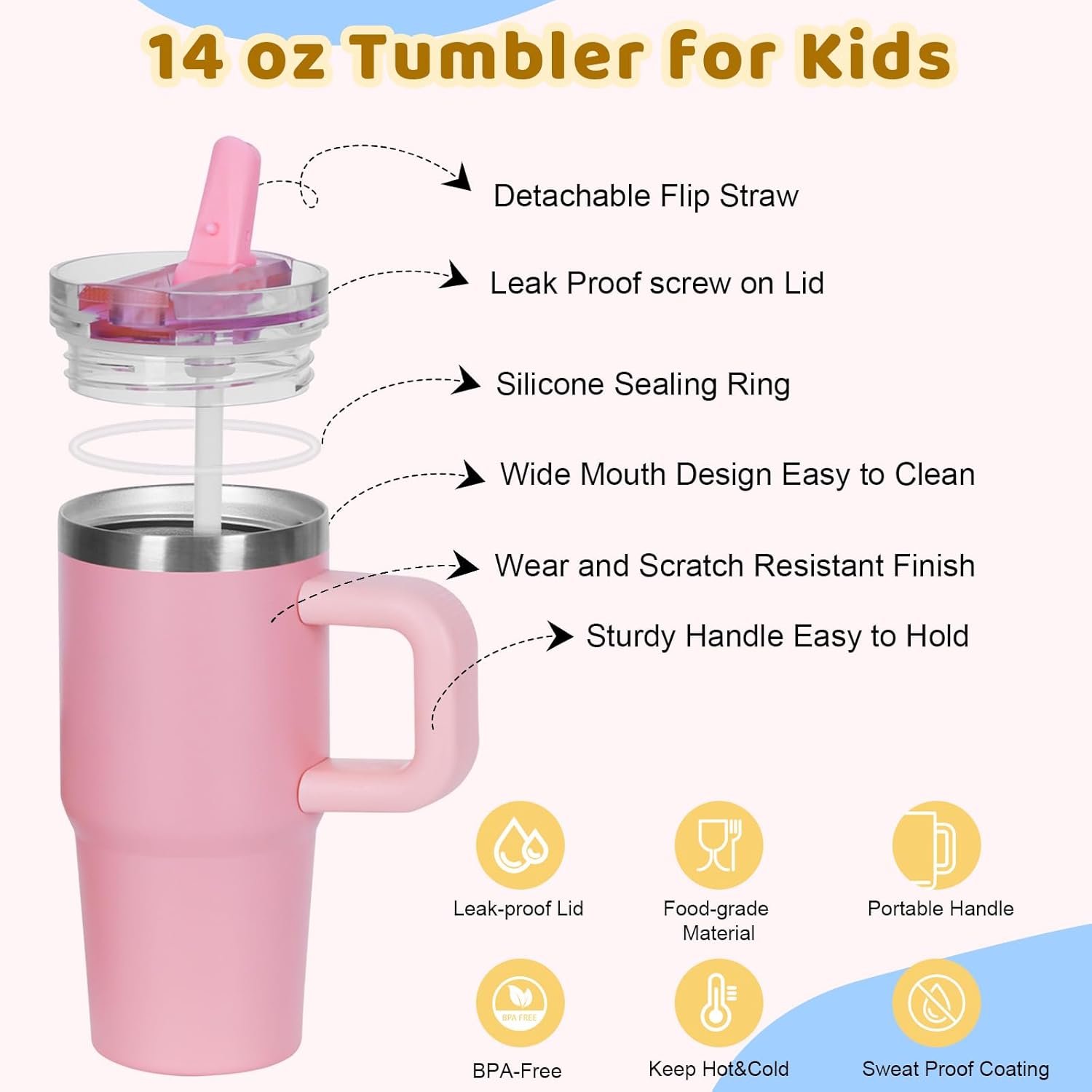 14 oz Kids Tumbler with Flip Straw Lid and Handle